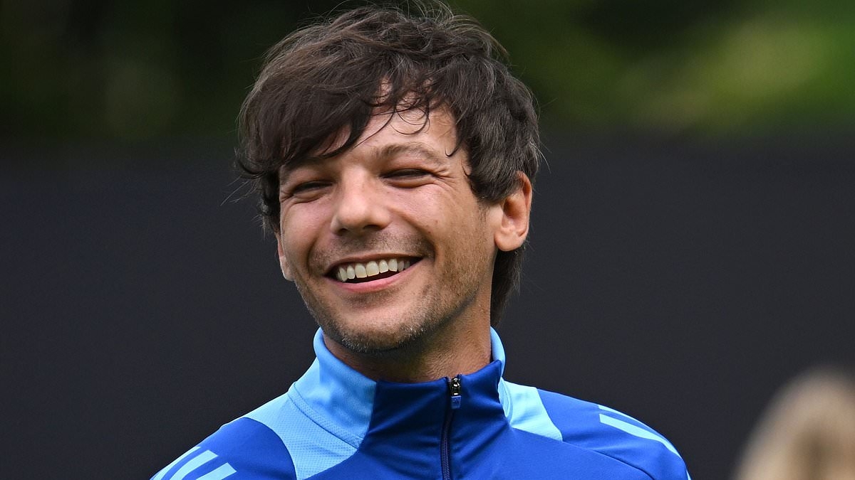 Louis Tomlinson and Sam Thompson seen in first awkward exchange on the Soccer Aid training pitch months after singer started dating TV star's ex Zara McDermott