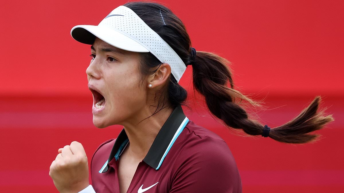 BREAKING NEWS Emma Raducanu shines as new British No 1 in straight-sets rout against Rebecca Smrakova to book Queen's quarter-final spot