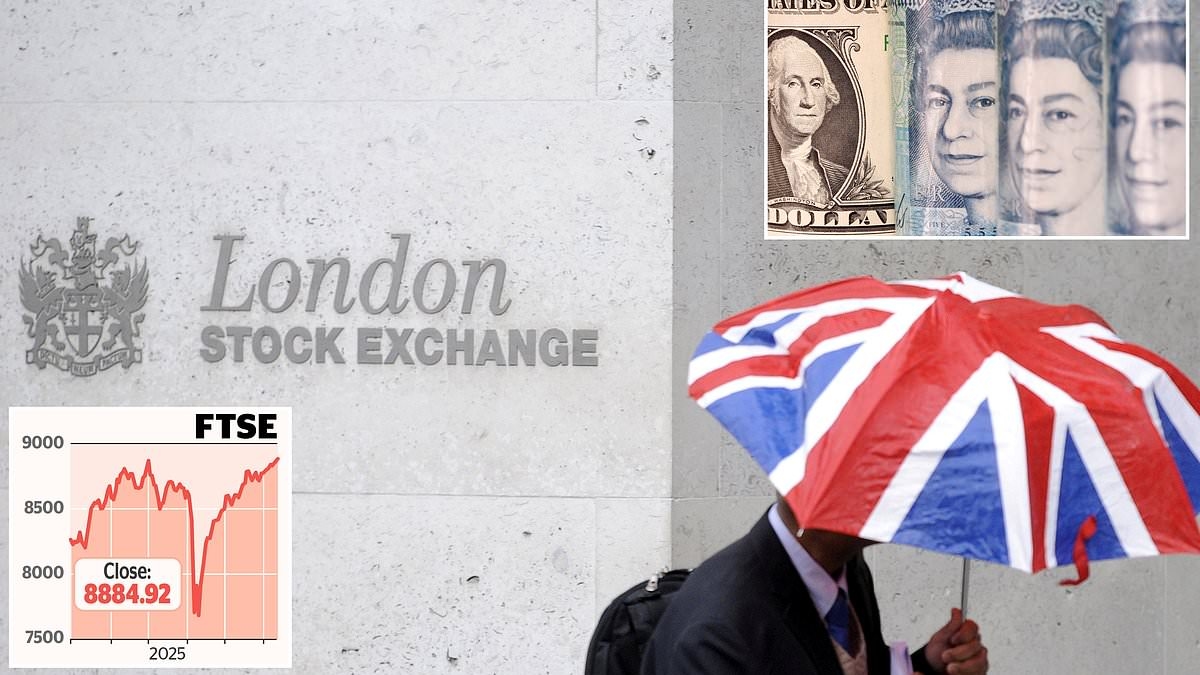 Flying Footsie closes on a record high as sterling hits highest level against the dollar for more than three years