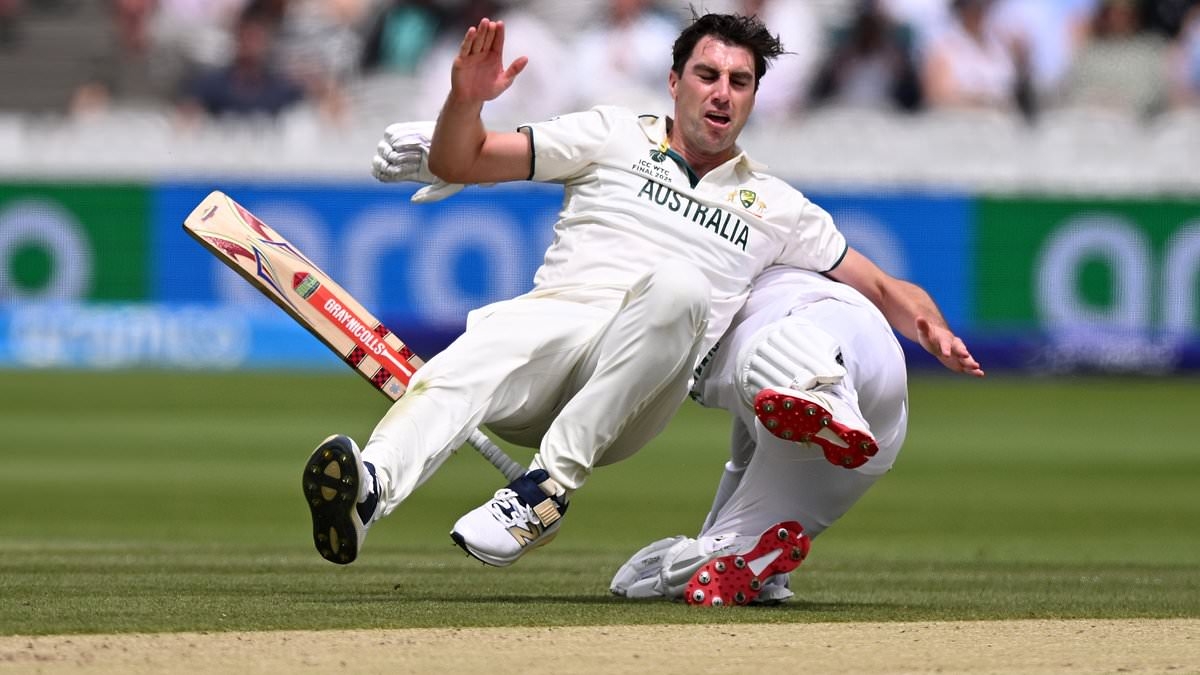 Pat Cummins gets sent flying and Alex Carey has another VERY controversial moment at Lord's as high drama hits Aussies in cricket final