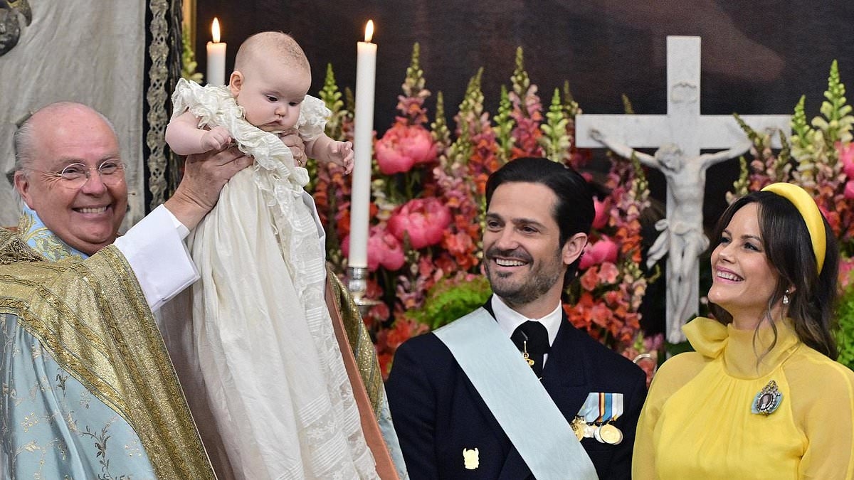 Royal beams with pride at her daughter's christening as she's joined by King and Queen