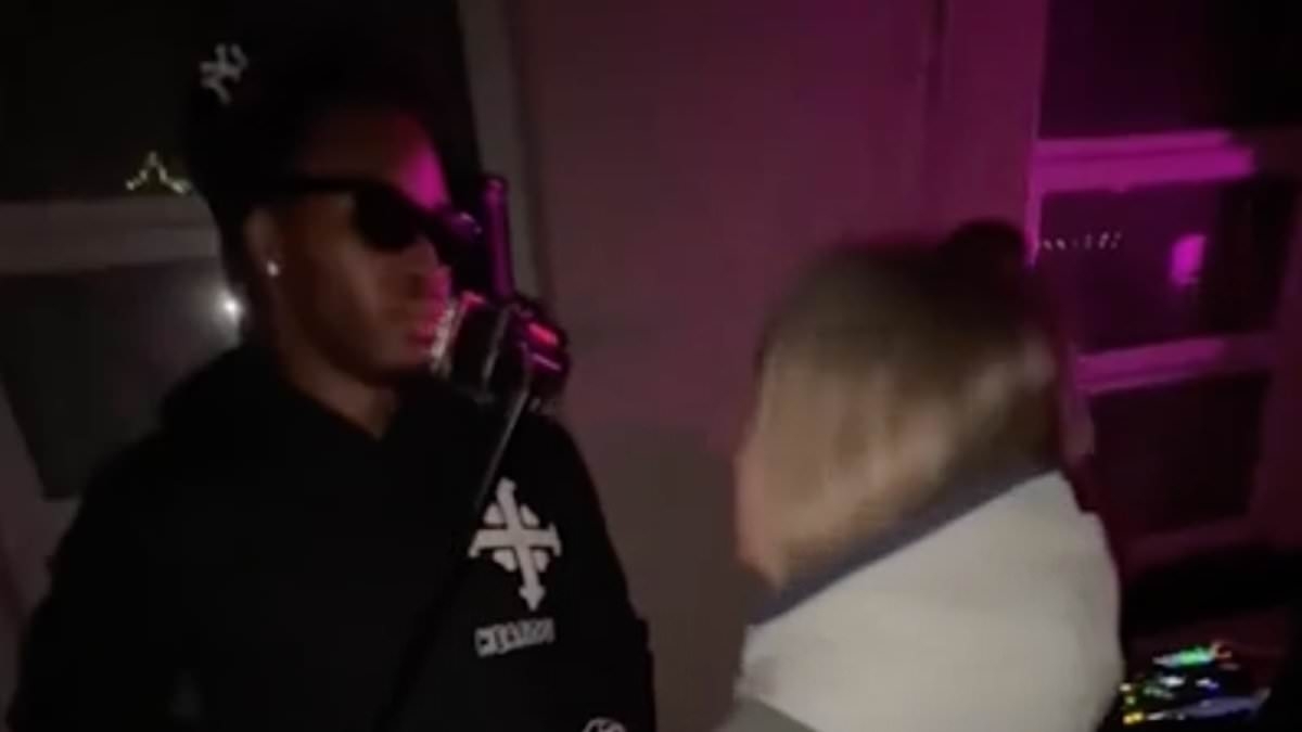 Moment furious mother storms into student house party packed with 300 revellers to demand they turn the music down because her daughter has GCSE exams the next day