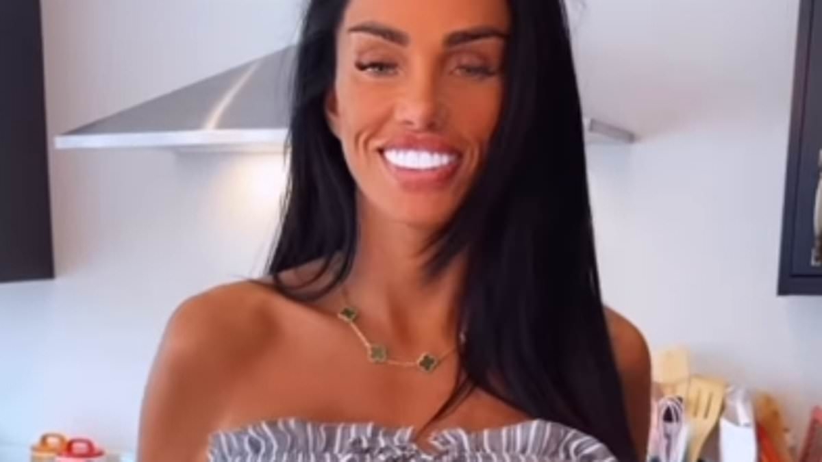 Katie Price flashes her huge cleavage in a strapless stripe co-ord as she flogs £10 clothing on Instagram