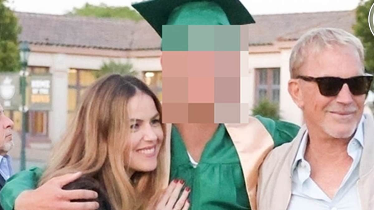 Kevin Costner's son's face says it all amid actor's reunion with ex Christine Baumgartner... as insider reveals the dramatic story of his high school graduation