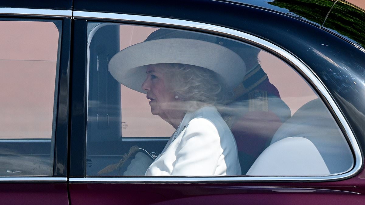 Queen Camilla dons sophisticated ensemble as she joins her husband for his official birthday celebrations at Trooping the Colour