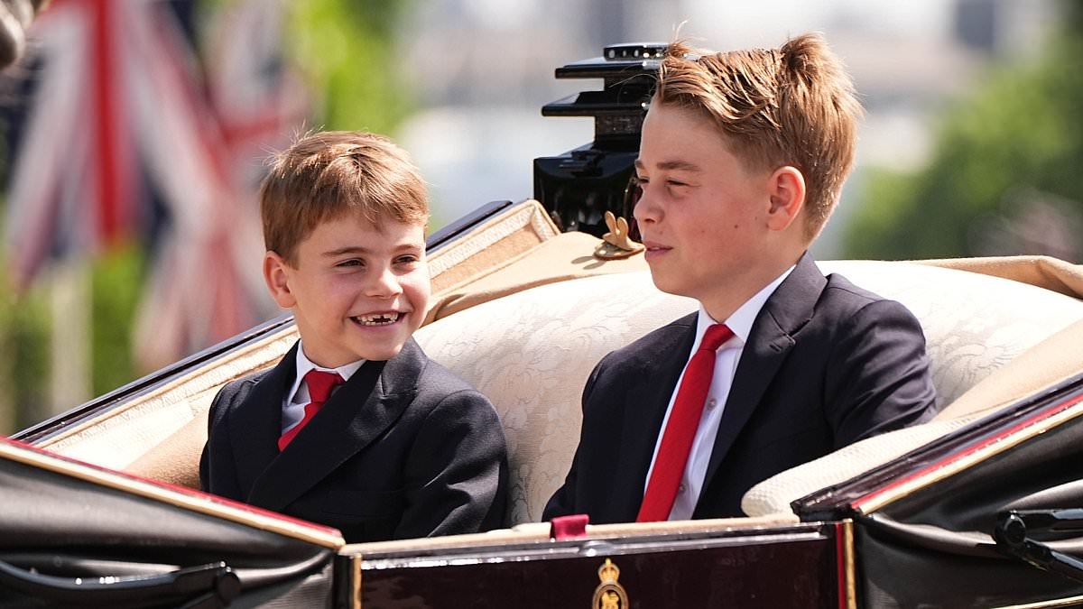 Prince Louis, seven, flashes cheeky grin at Prince George as they join Trooping the Colour parade
