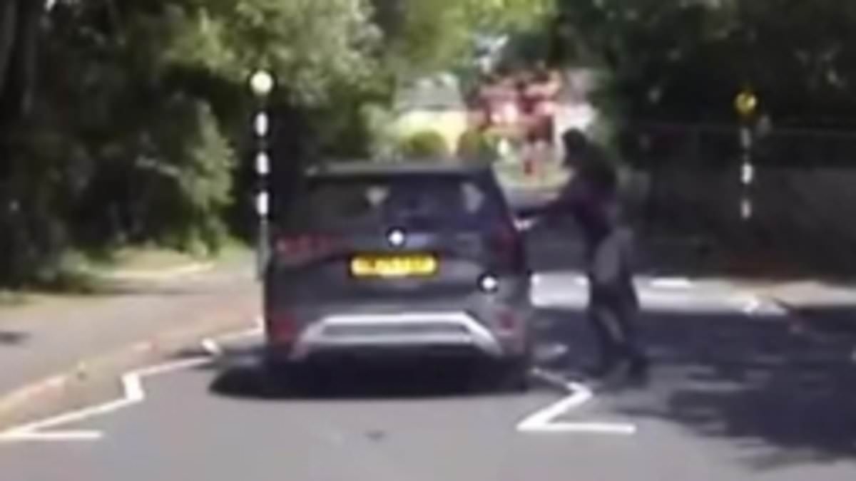Instant karma! Moment raging motorist speeds past learner with crazy overtake - only to drive straight into the hands of armed police