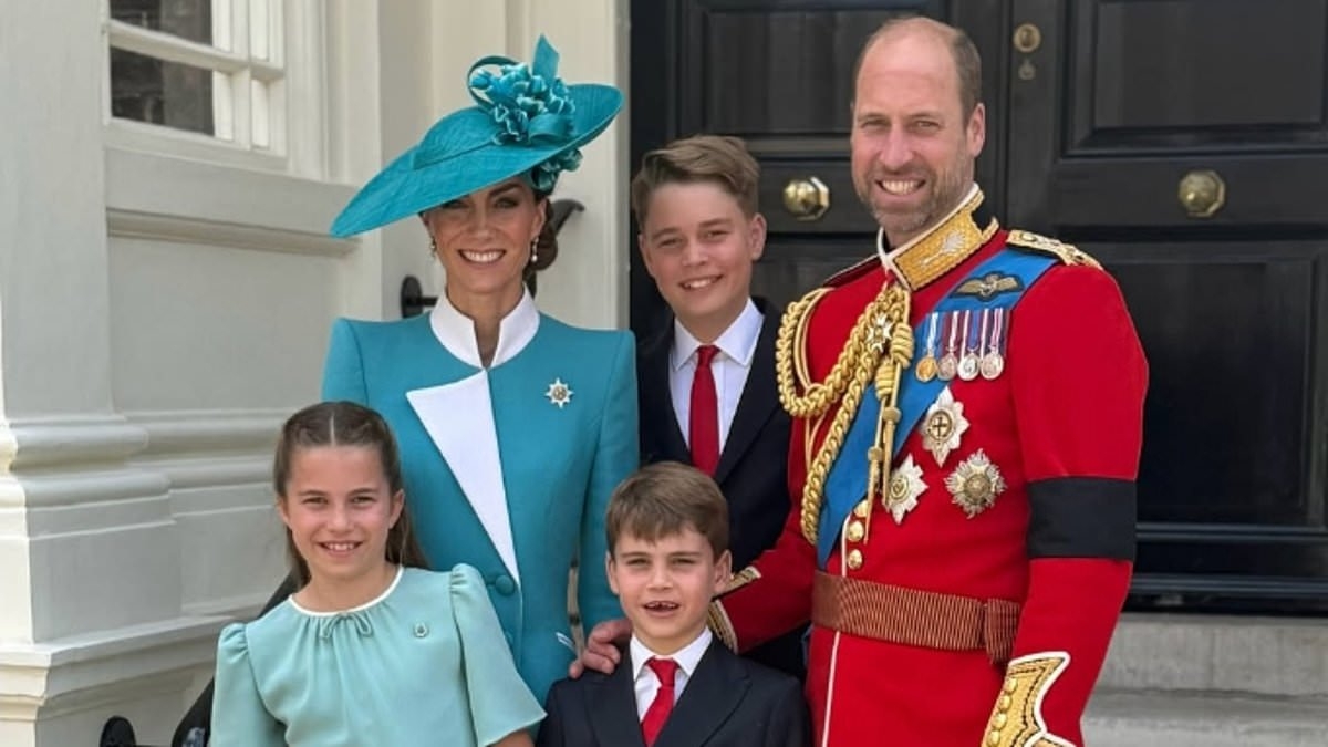 Prince William and Kate Middleton share sweet family portrait with smiling George, Charlotte and Louis after joining Royal Family for Trooping the Colour parade