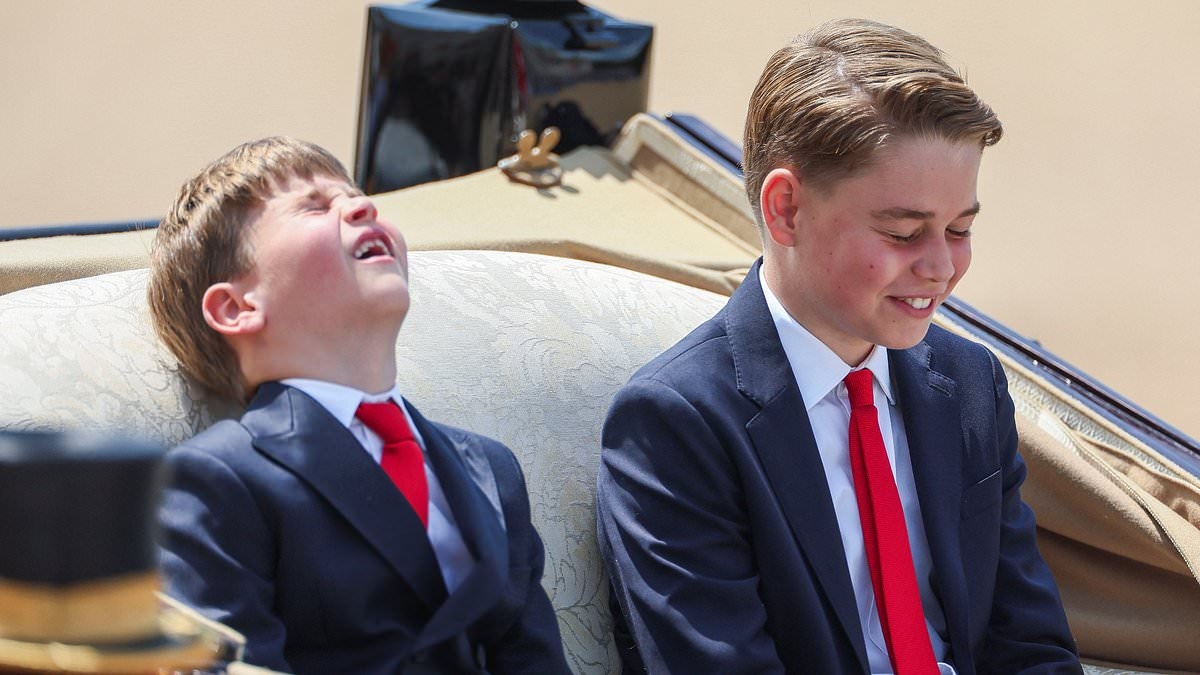 Moment cheeky Prince Louis leaves older brother George giggling during Trooping the Colour parade