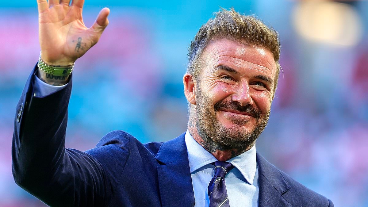 Sir David Beckham is seen beaming after finally getting his knighthood as he watches his team Inter Miami play during the FIFA Club World Cup