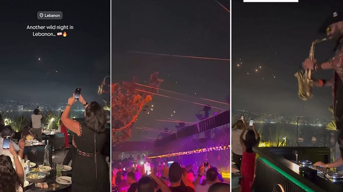 Surreal scenes in Lebanon as people party unfazed on rooftops under a sky of fiery missiles hurtling towards Israel