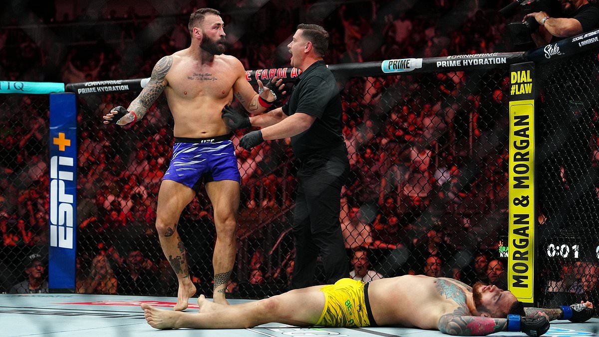 Fans accuse Brazilian UFC star of FAKING KO after bizarre no-contest following illegal kick by Scotland's Paul Craig
