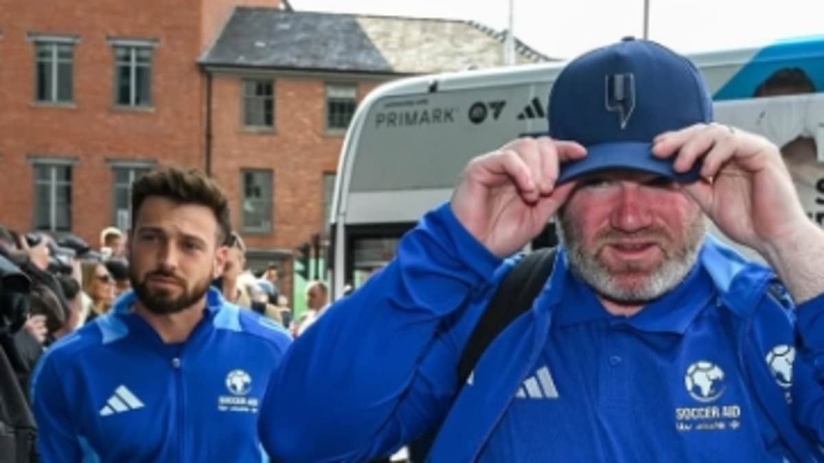 Sam Thompson has his game face on as he arrives for Soccer Aid with Wayne Rooney after being forced to pull out due to injury