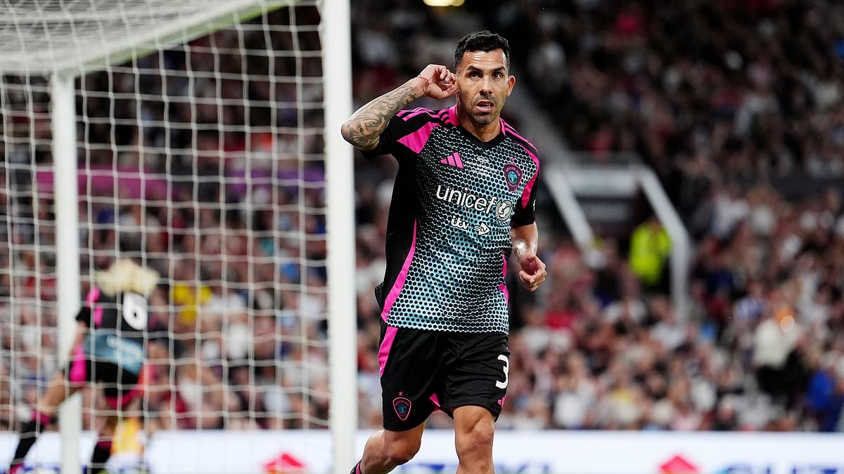 Carlos Tevez scores FOUR Soccer Aid goals as Premier League pantomime villain is booed at Old Trafford years on from acrimonious Man United exit
