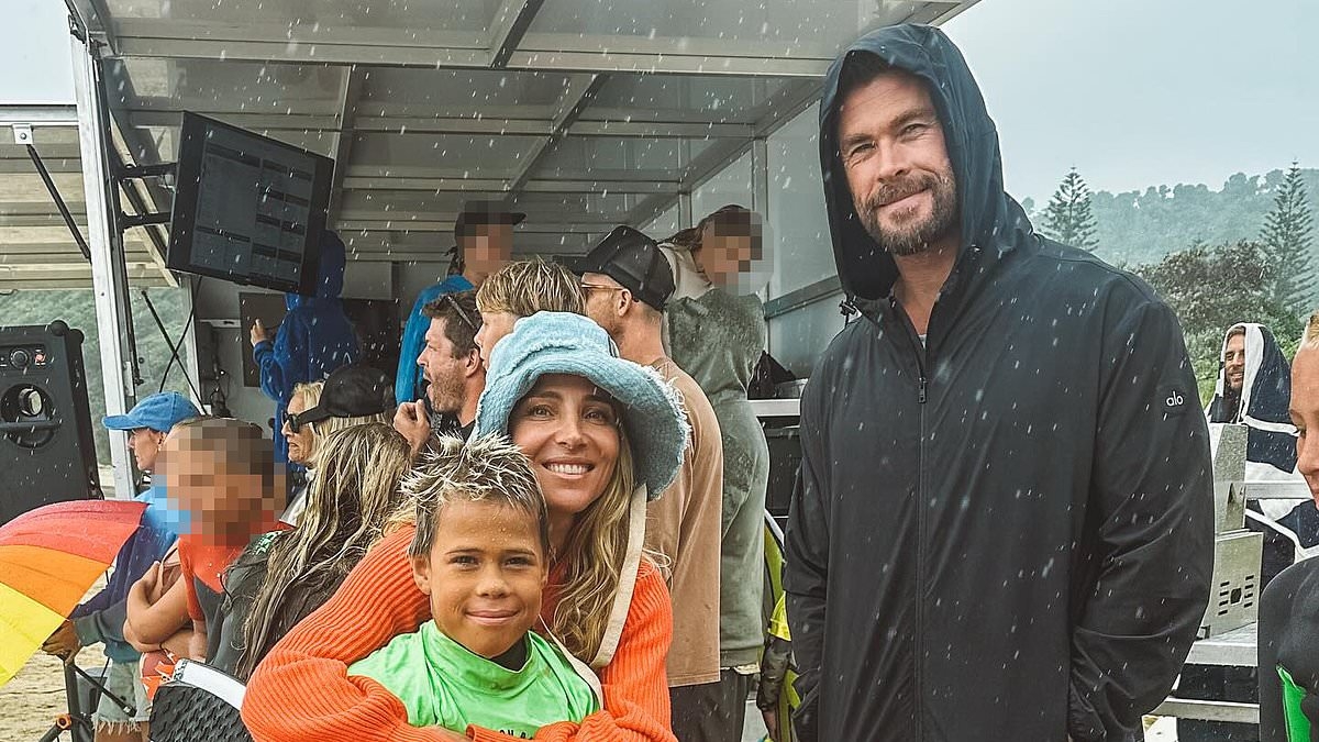Chris Hemsworth beams with pride as son Sasha wins his first surfing competition - with mum Elsa Pataky cheering him on at the beach