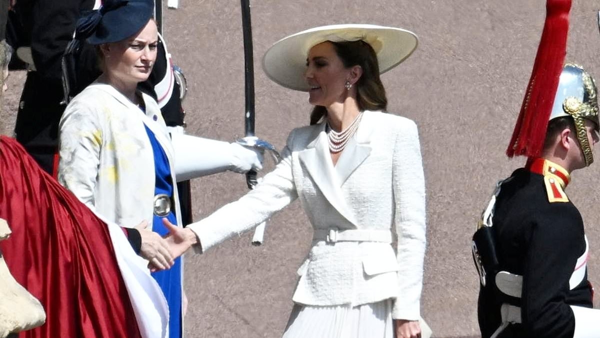 Princess of Wales is radiant in a white Self Portrait dress as she arrives at St George's Chapel for the Order of the Garter ceremony