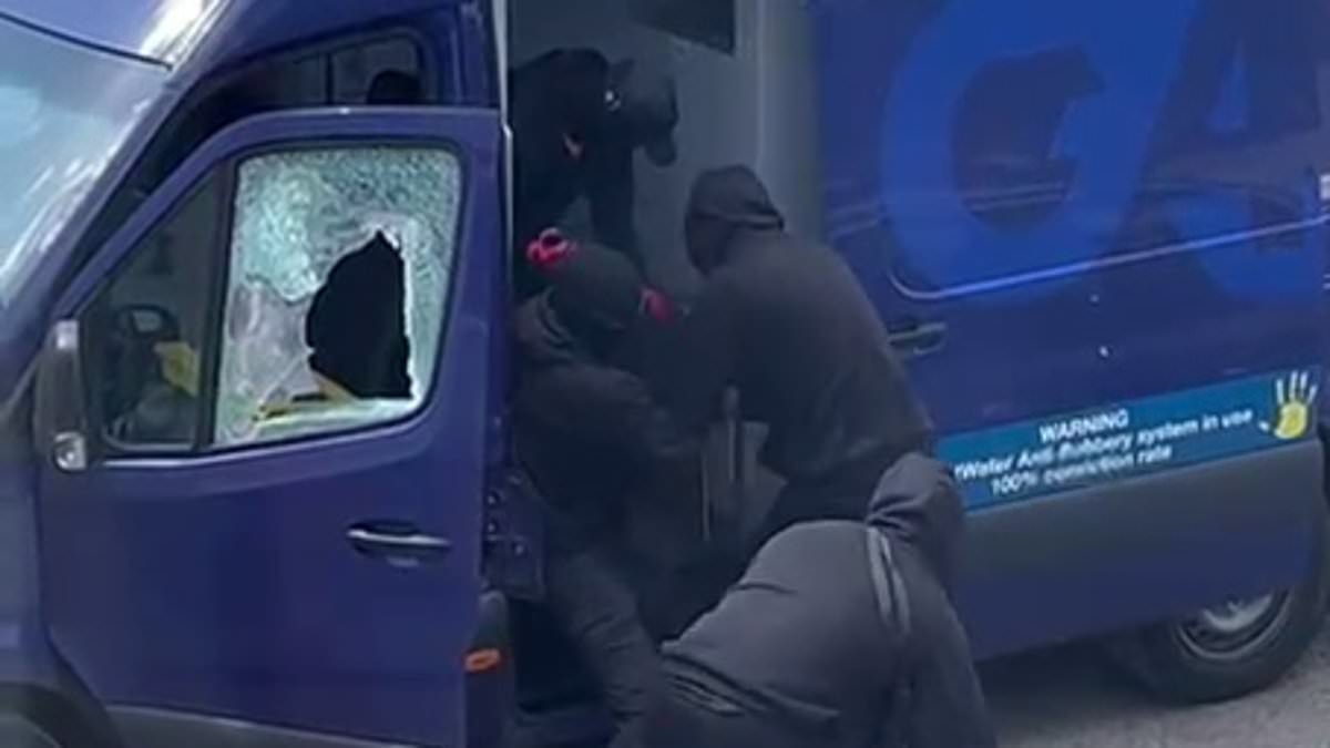 EXCLUSIVE Masked robbers use ultra powerful hydraulic clamp called 'jaws of life' to prise safe out of G4S security van and steal cash in brazen raid