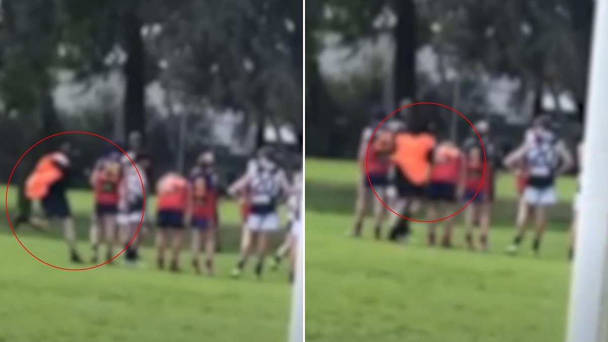 See the disgraceful moment 'heartbroken' 12-year-old footy player is hit in the face by a coach from rival team during a match - as his attacker has a big win in court