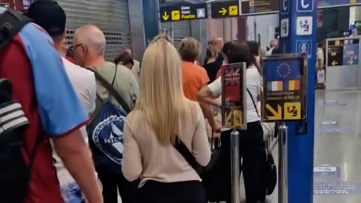 Irish tourist taunts Brits forced to queue for passport control in Spain as he laughs and flashes his EU papers