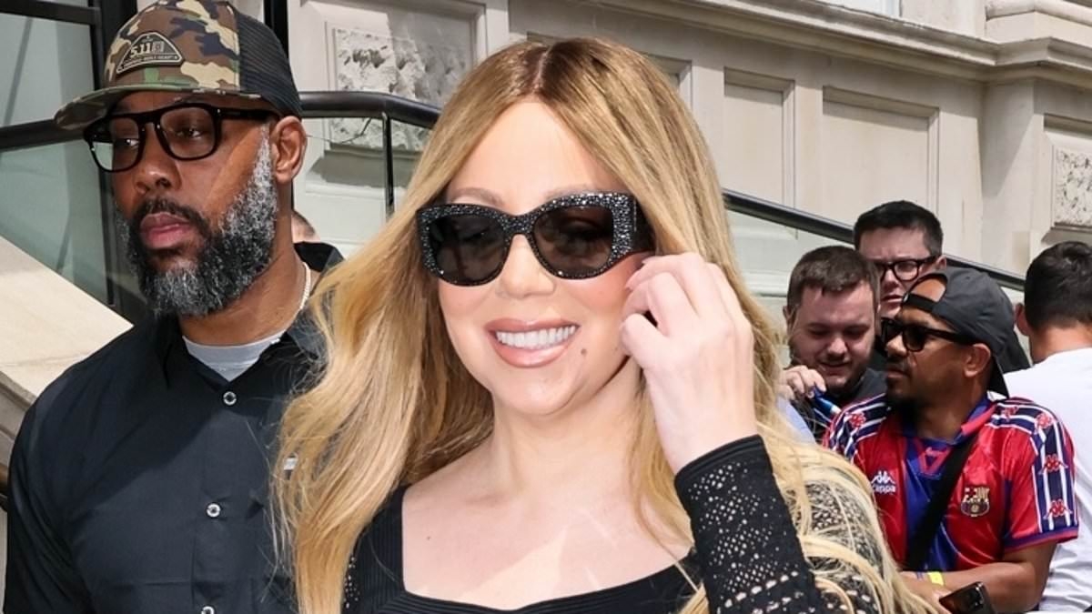 Mariah Carey stuns in a figure-hugging black crochet dress and boots as she departs her hotel in London - after her diva demands at Capital's Summertime Ball were revealed