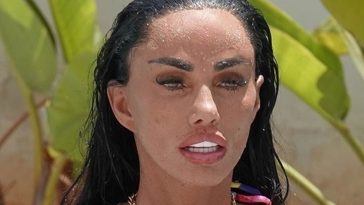 EXCLUSIVE Katie Price shows off the results of her 'painful' botched BBL in a TINY rainbow bikini as she enjoys a pool day in Ibiza after sparking concern with her shrinking frame