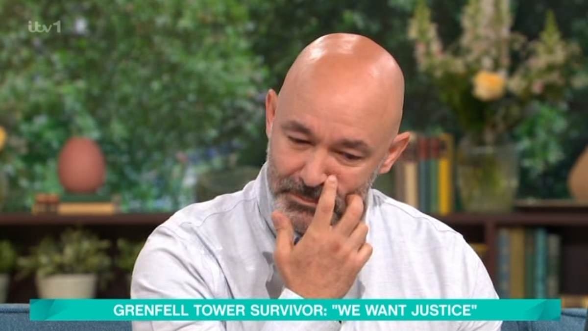 Grenfell survivor breaks down in tears recounting agonising moment medics were forced to choose between saving the life of his wife or child - as Cat Deeley steps in to comfort him on This Morning