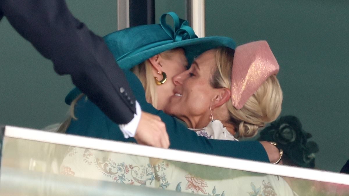 Zara Tindall and Lady Gabriella Windsor greet each other with kisses in candid show of affection at Ascot - and there's hugs for Prince William too