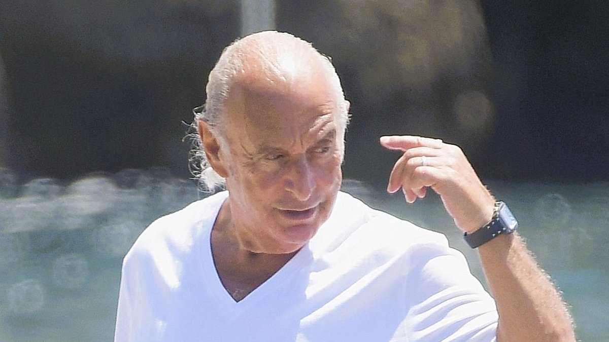 Sir Philip Green, 73, displays his slimmed down frame as he soaks up the sun at the Hotel Eden Roc in France