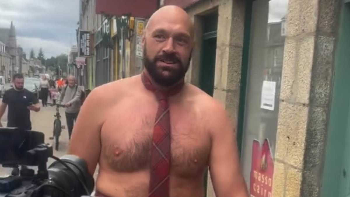 Topless Tyson! Fury spotted wearing nothing but a KILT as he films latest Netflix series in obscure Scottish town - as fans hail 'Viking' look
