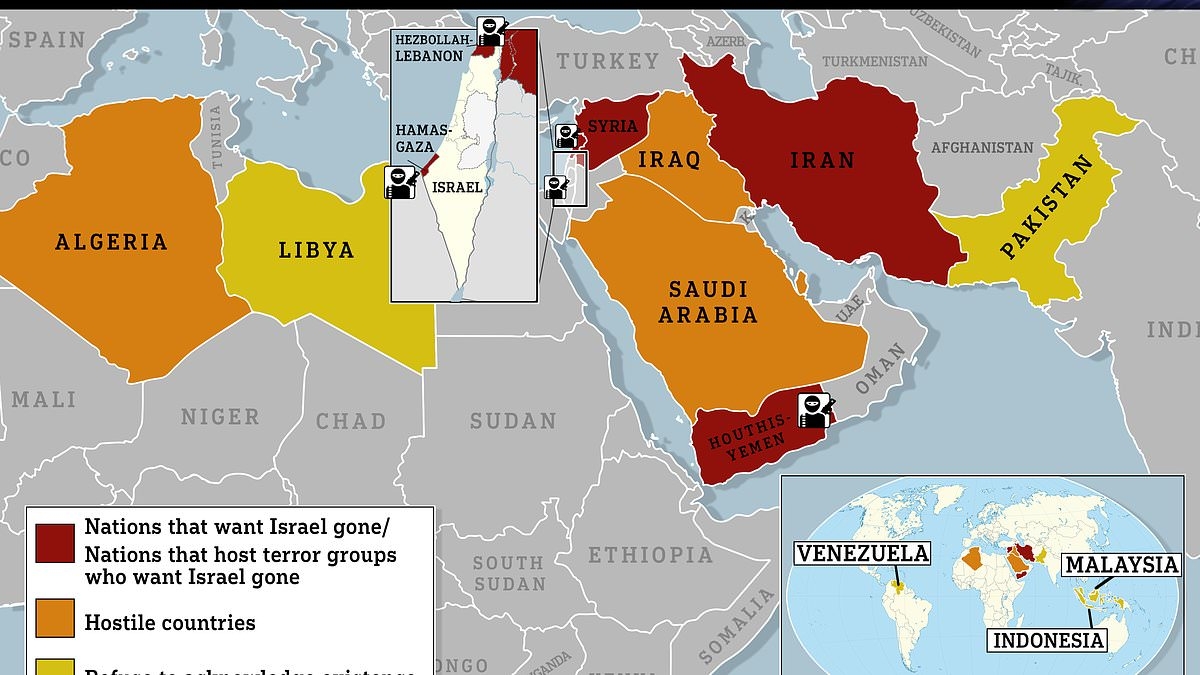 Map shows full list of countries that want Israel wiped off face of the Earth or refuse to acknowledge it exist. No wonder Israelis have a siege mentality: PETER VAN ONSELEN