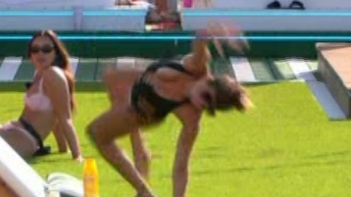 Love Island's Toni leaves co-stars open-mouthed as she suffers nightmare swimsuit malfunction while showing off cartwheel skills in the garden