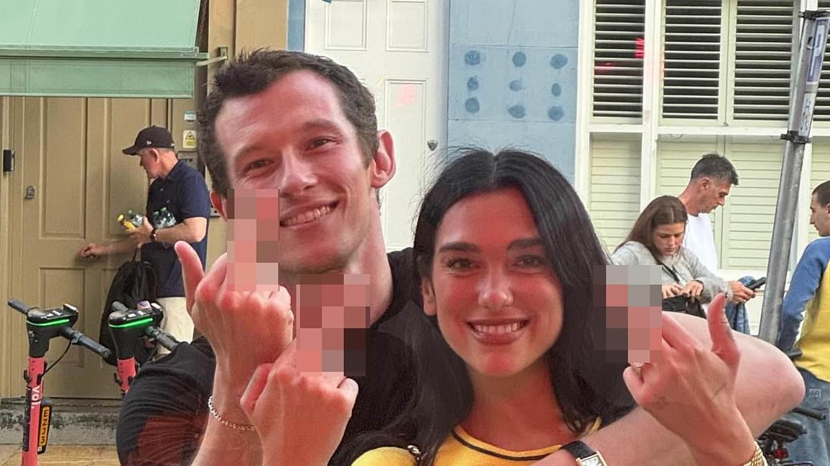 Dua Lipa shows off her impressive balance with a headstand and flashes the middle finger with boyfriend Callum Turner in fun photodump ahead of headlining Wembley Stadium