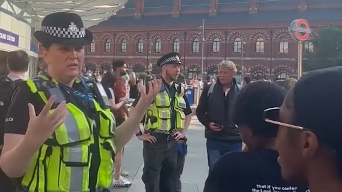 EXCLUSIVE Shocking moment police officer tells Christians to stop preaching the gospel outside King's Cross station - telling them 'I just think it's wrong'