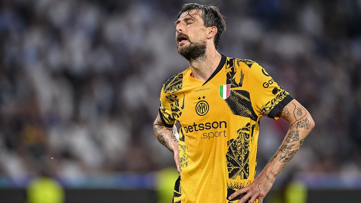 'I'll beat the S*** out of you!': Furious Inter Milan star Francesco Acerbi threatens fan in feisty exchange after being taunted over Champions League final defeat by PSG