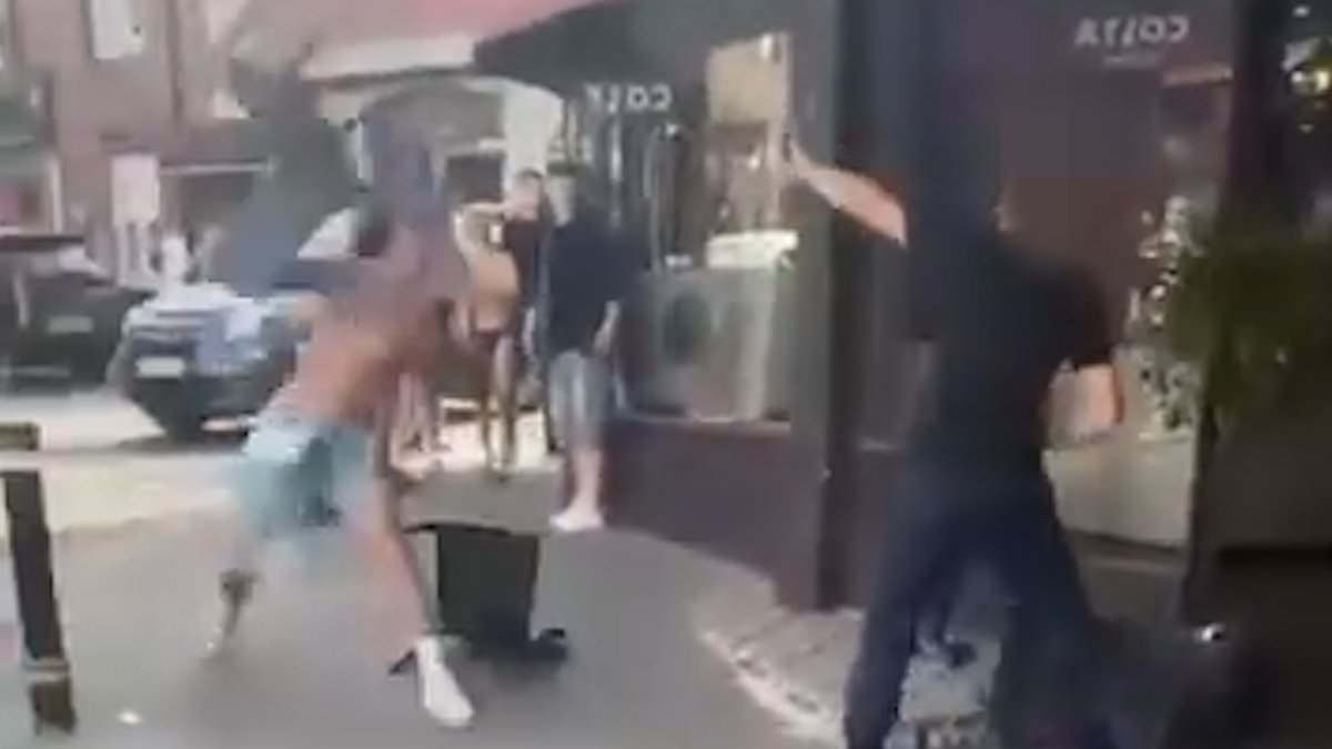 Instant karma! Shocking moment teen gang hurl chairs at restaurant waiters - before one of the attackers gets more than he bargained for