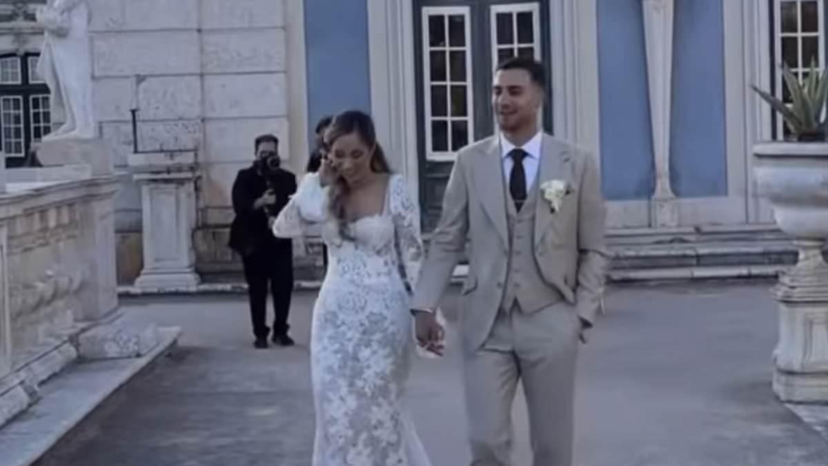 Man United defender Diogo Dalot shows off his dance moves as he ties the knot with his stunning partner Claudia Lopes at a lavish ceremony in 18th century Portuguese palace