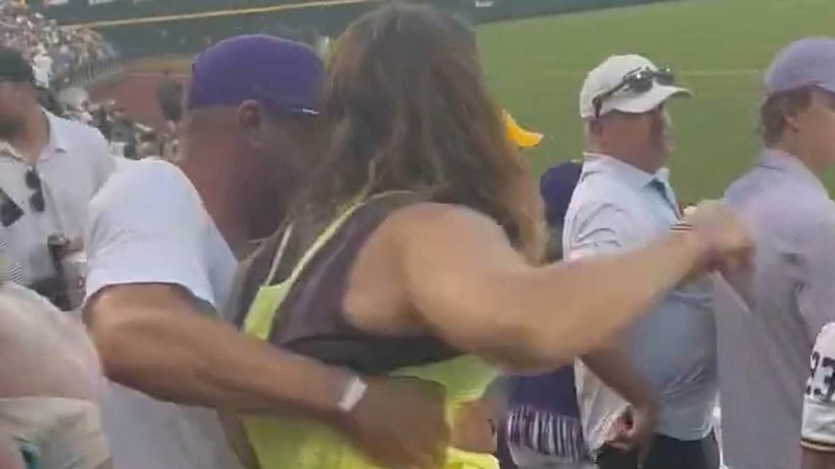 Son begs his mom to stop trying to fight fellow LSU fan in embarrassing College World Series viral clip