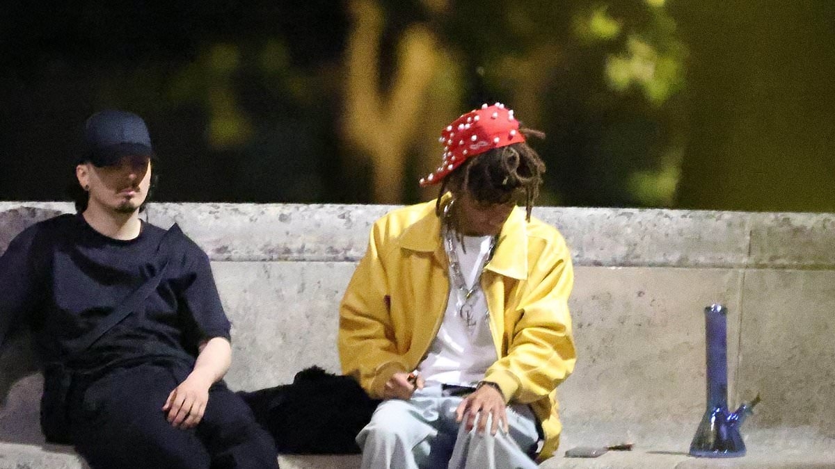 Will Smith's nepo baby son Jaden pictured with drug paraphernalia on park bench at 3 AM in Paris