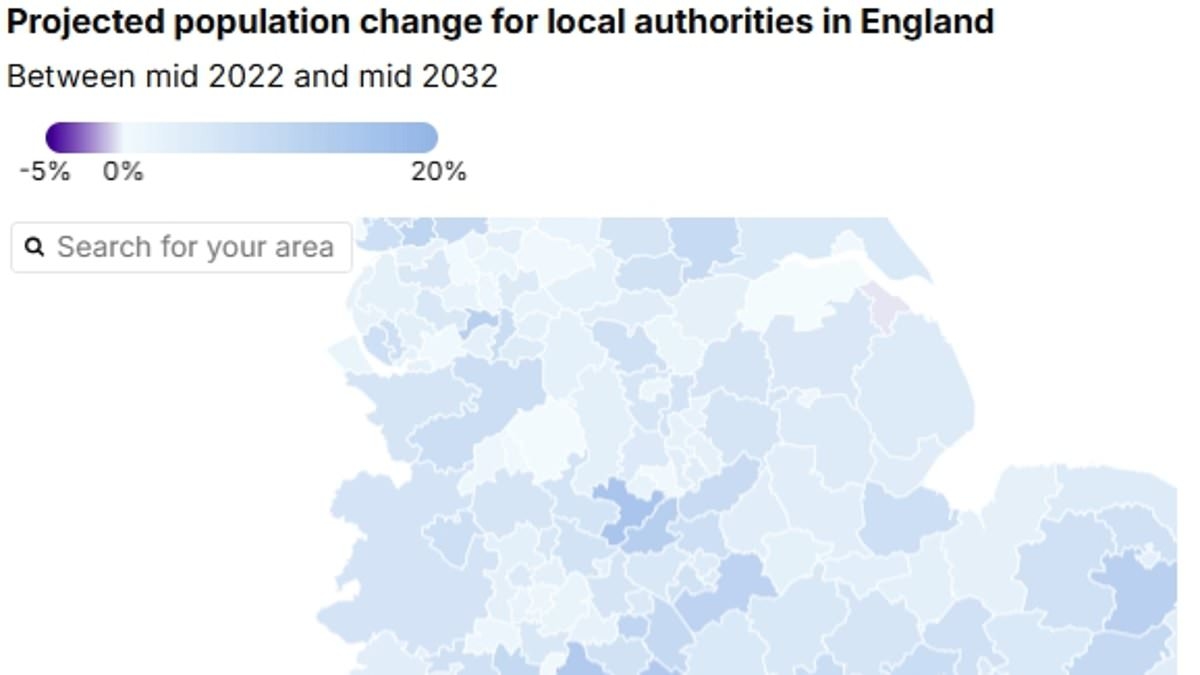 How much bigger will YOUR town get by 2032? Heat map shows the population trends across England - with Tower Hamlets set to grow by a FIFTH but Gosport shrinking