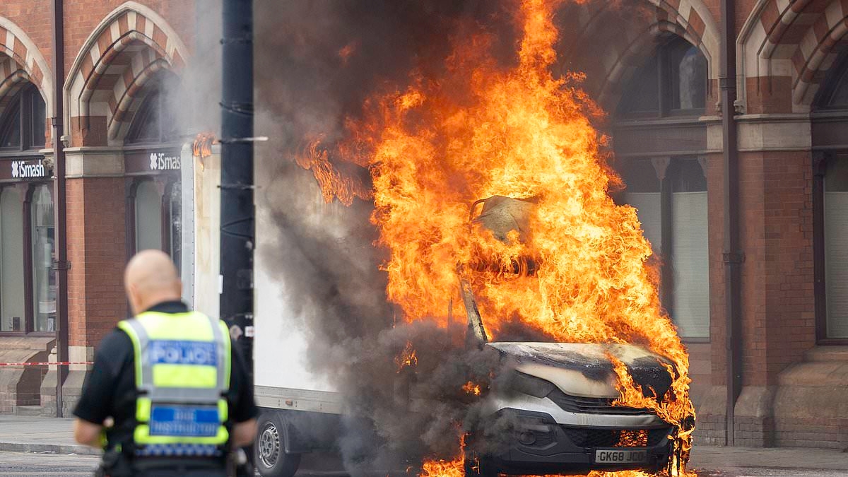 Passengers evacuated from St Pancras station after blaze tears through van - and members of the public are told to stay away