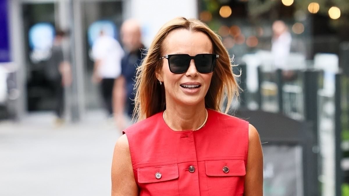 Amanda Holden wears a leggy two piece while Ashley Roberts opts for an edgy leather mini skirt as they leave Heart Radio