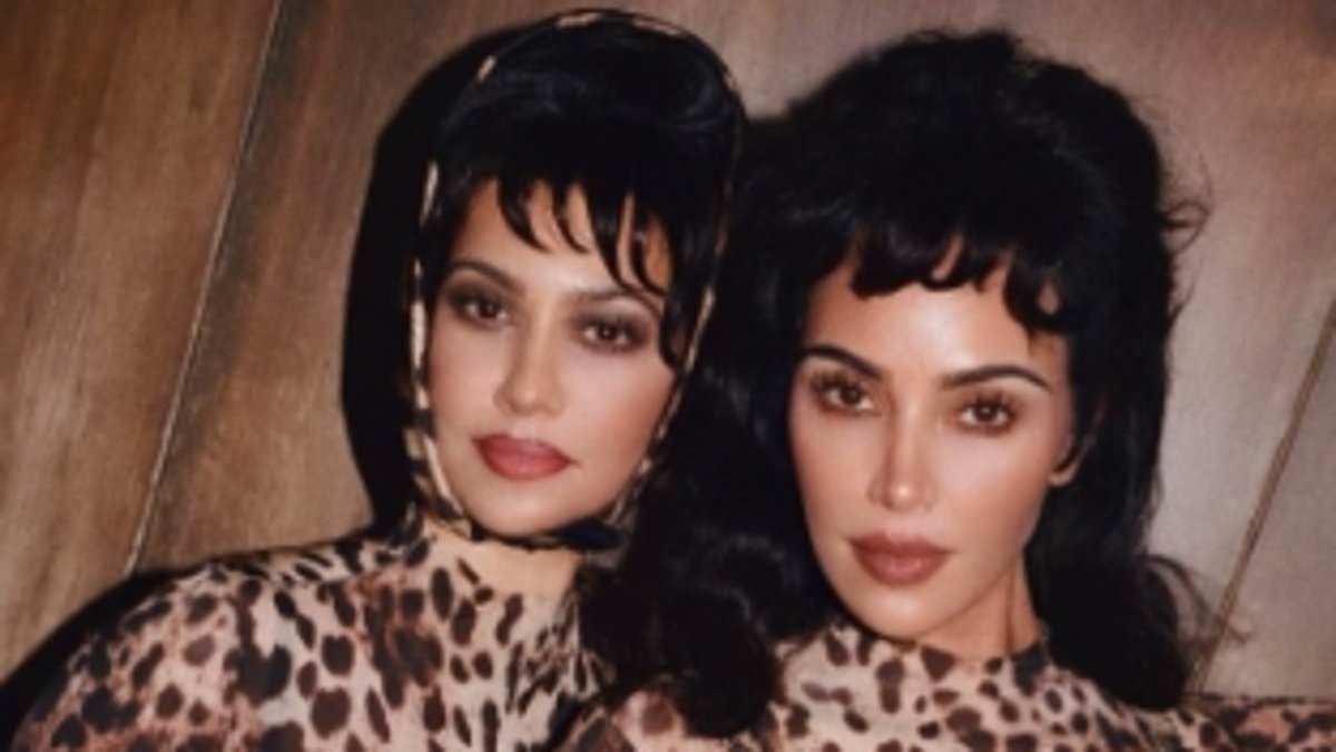 Kim Kardashian and sister Kourtney look like clones in leopard outfits… can you spot the difference?