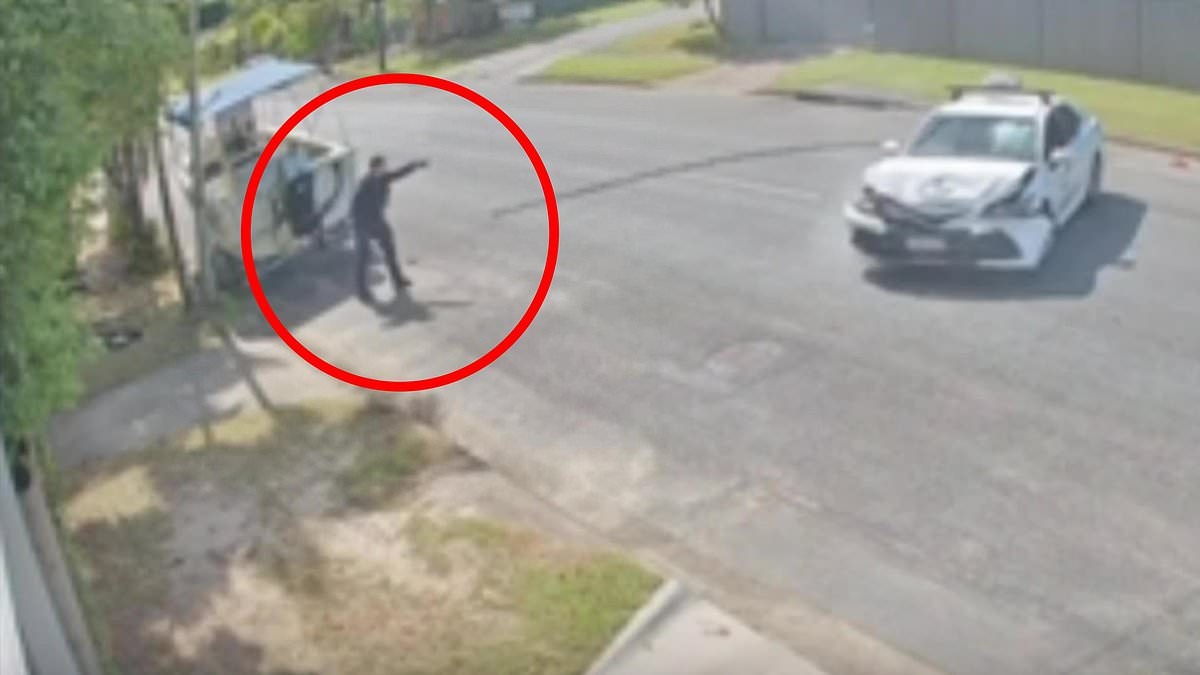 Wild moment teenager who 'stole taxi' crashes on road spikes - before cop performs a dramatic takedown