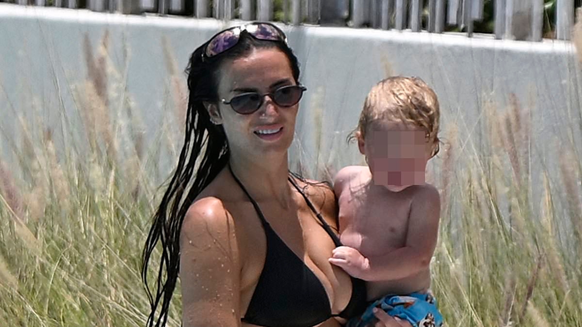 Annie Kilner shows off her incredible figure in a black bikini as she joins shirtless Kyle Walker after confirming they are back together on Florida family holiday