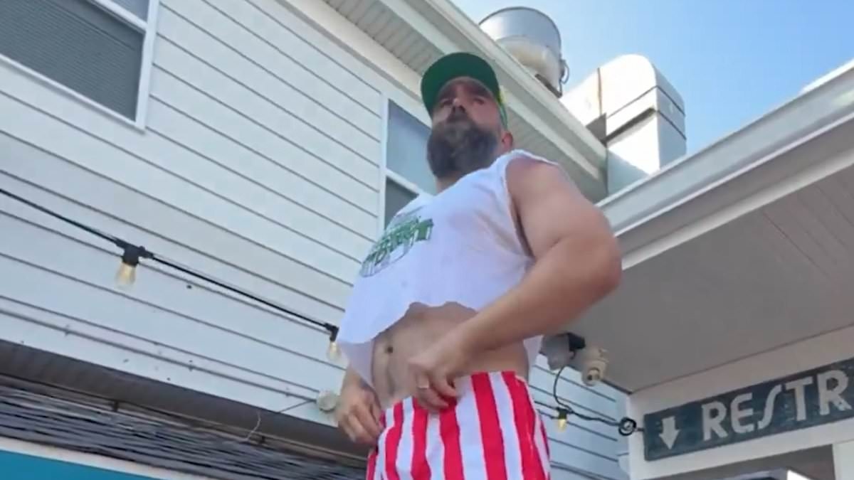 Shock moment slimmed-down Jason Kelce STRIPS at charity fundraising event