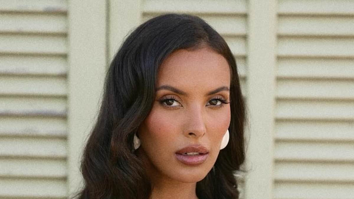 Maya Jama puts on a very busty display in a £2,500 mini Versace dress ahead of her return to the Love Island villa in Majorca