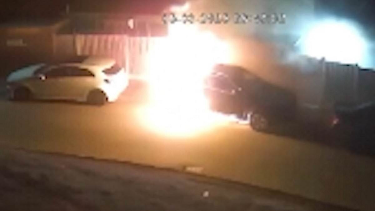 Moment £50,000 electric Mercedes EQA explodes after suspected battery fault - destroying two other cars parked nearby