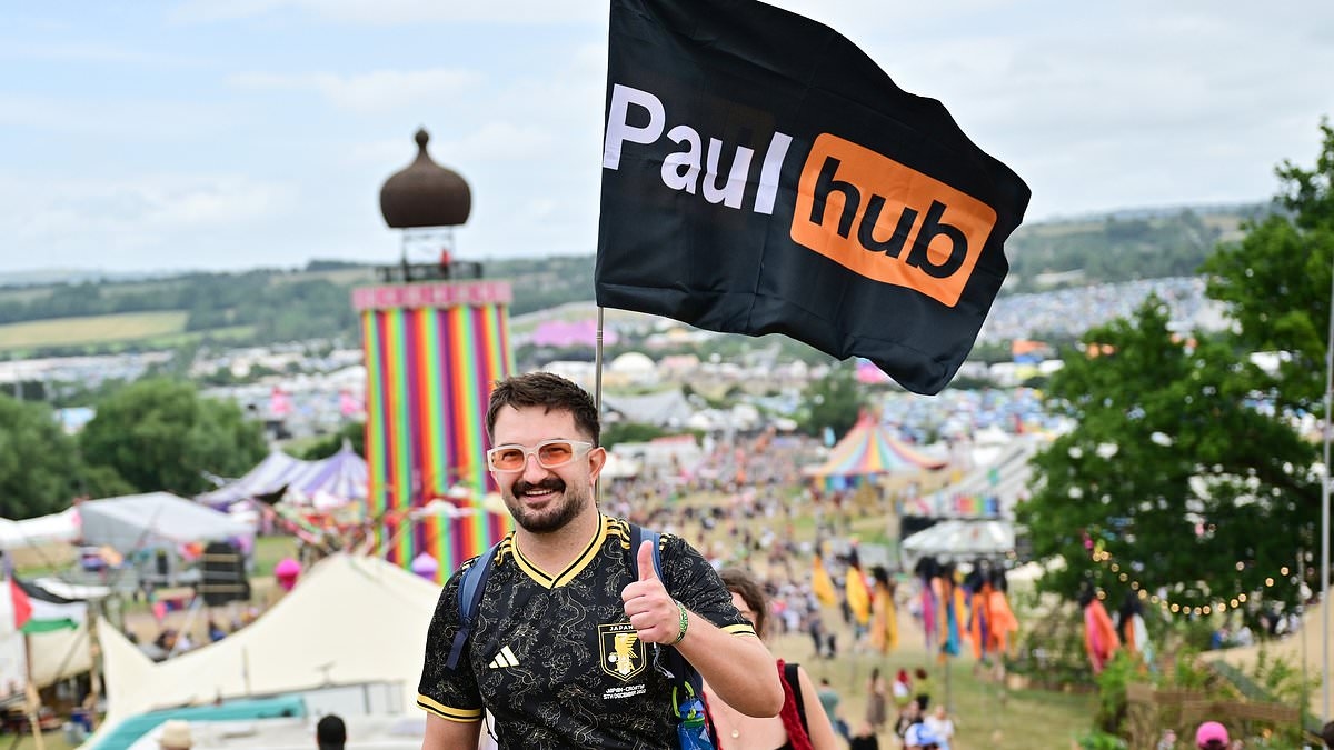 It's Gust-onbury! Incredibly inventive flags start appearing at windy Glastonbury ahead of the bands playing tomorrow