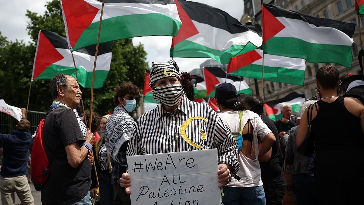 Outrage as pro-Palestine protester dresses as Holocaust victim at demo but is allowed to continue by police
