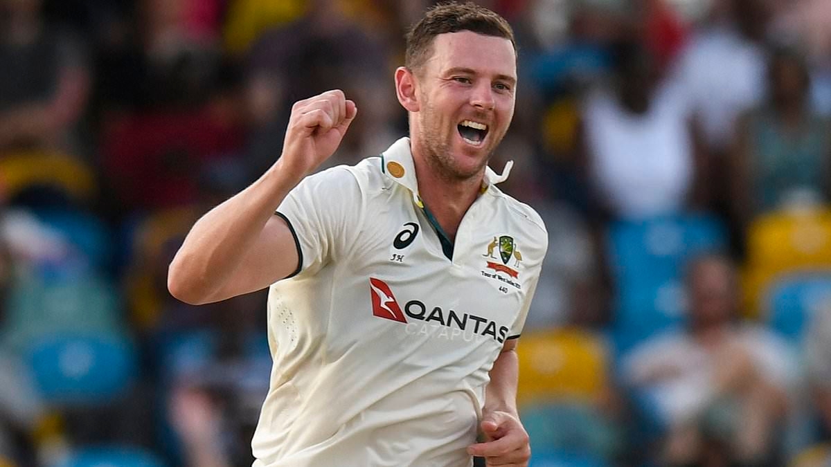 Australia WIN first Test in Barbados following heroics from paceman Josh Hazlewood - and finishing day three under lights in chaotic scenes